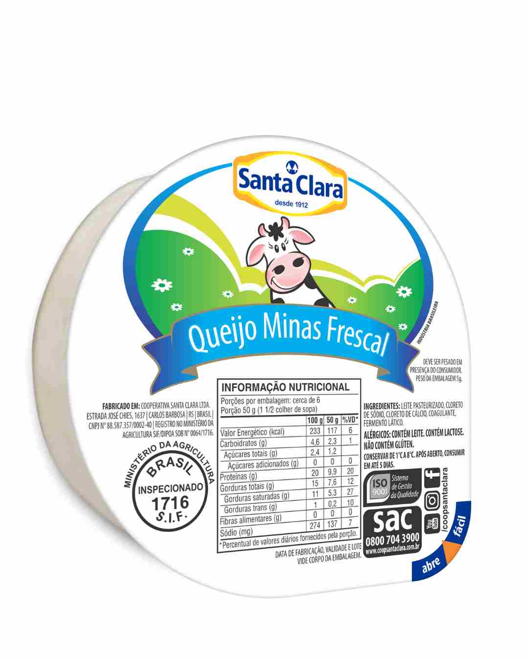 Queijo Minas Frescal Santa Clara 250g